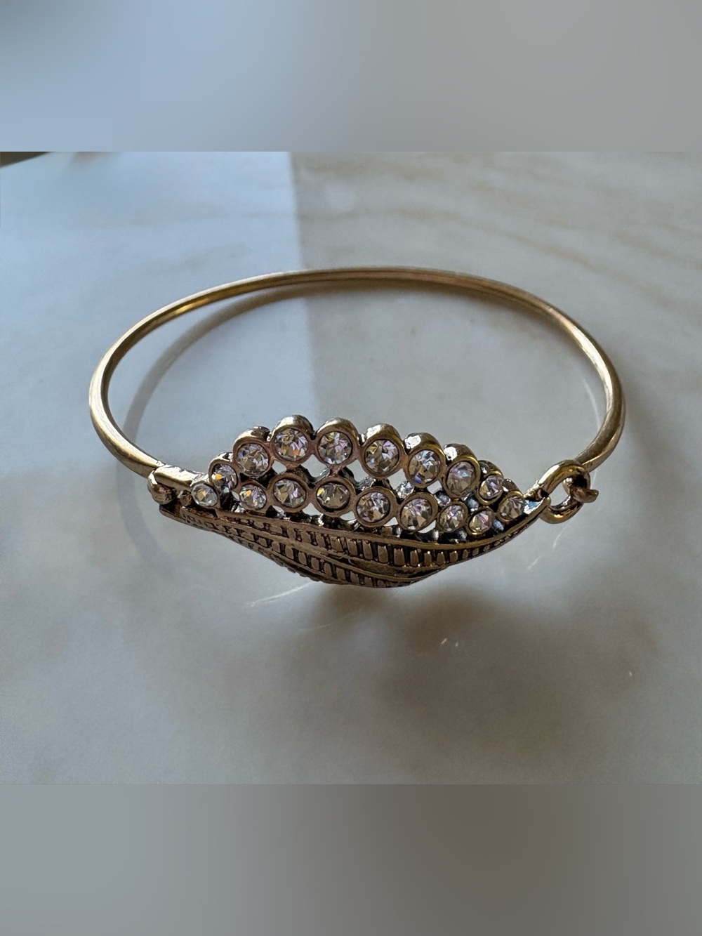 Vintage inspired Gold Crystal Accent Bangle Bracelet - Women Jewelry